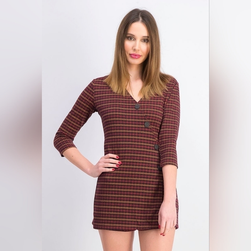 Bershka Long Sleeves Plaid Playsuit Size Medium